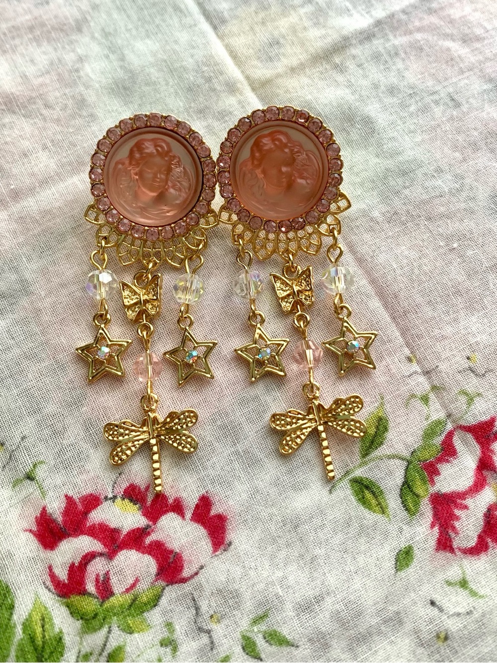 Kirk’s Folly Pink Angel Face Dangling Vintage/Retro Style Earrings